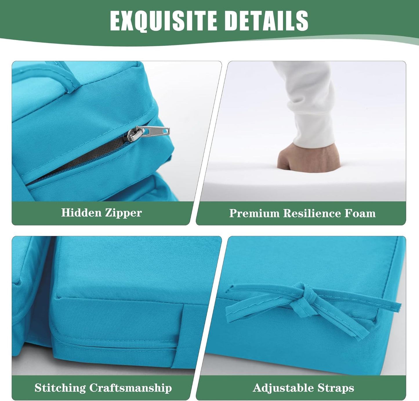 Chaise Lounge Cushions Outdoor Set of 4 - Waterproof and Fade Resistant Sun Lounger Replacement Cushions - Patio Lounger Pads with Removable Cover for Pool, Deck, Lawn, 72 x 21 x 3 Inch, Teal