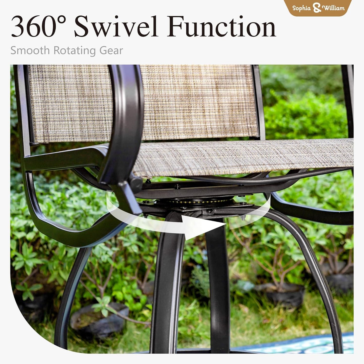 Sophia & William 3 pcs Outdoor Bar Set, Patio Bar Table and Chairs Set, Counter Height Patio Set - 2 x Swivel Bar Chairs, 1 x Square Bar Table