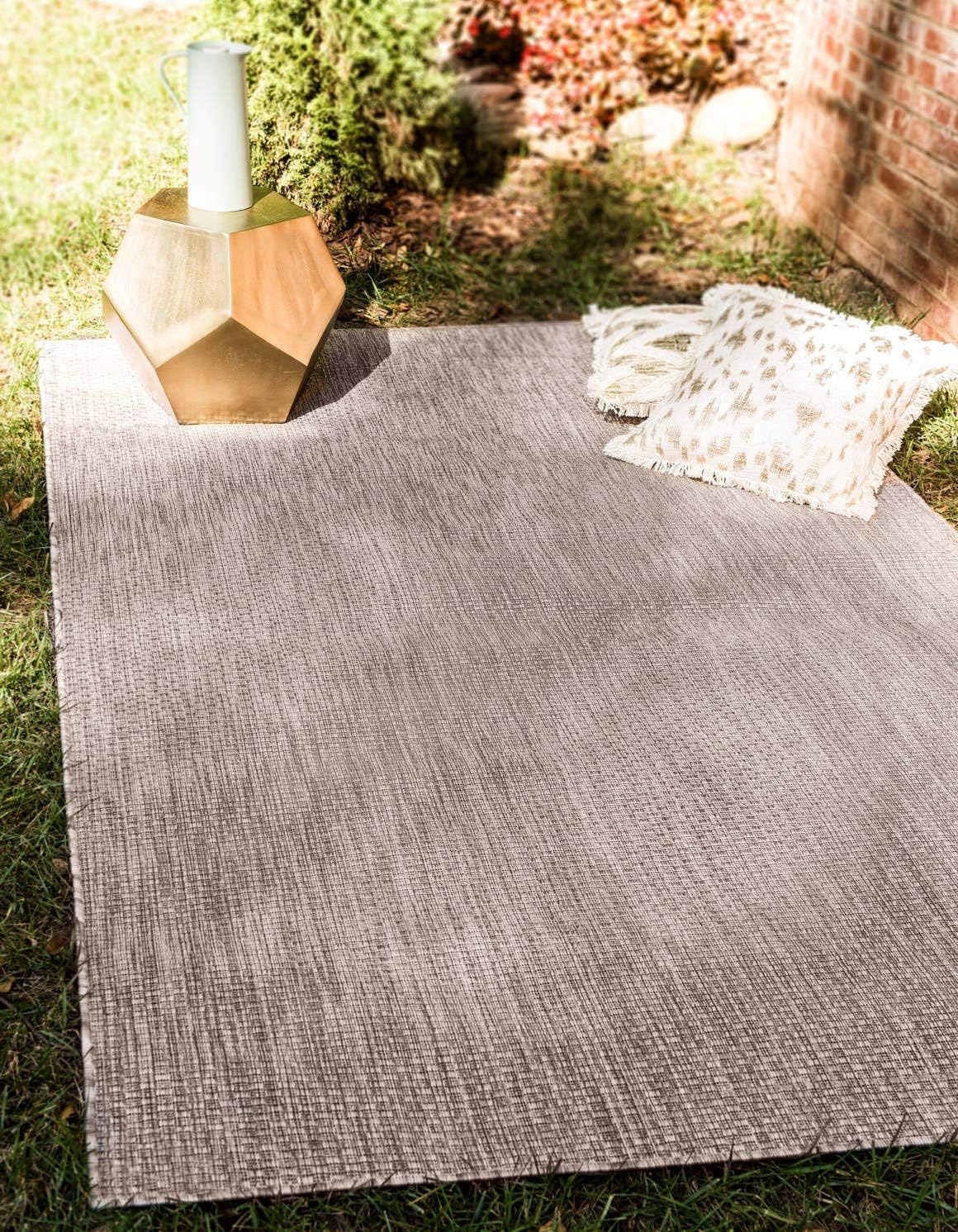 Unique Loom Collection Casual Transitional Solid Heathered Indoor/Outdoor Flatweave Area Rug (9' x 12' Rectangle, Beige/Ivory)