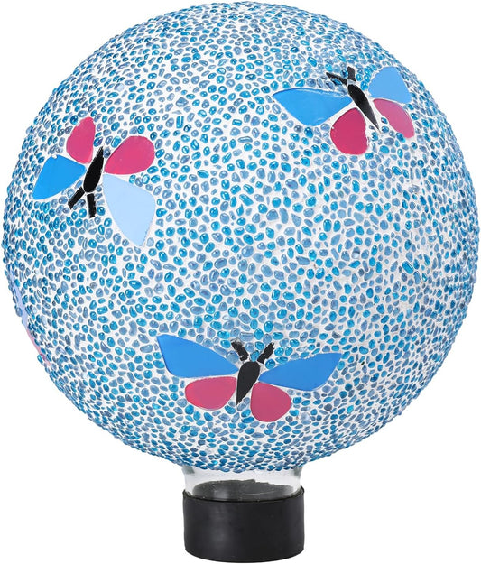 VCUTEKA Gazing Ball, 8" Glass Gazing Balls Sphere for Garden Lawn Outdoor Ornament Yard Decorative, Butterfly