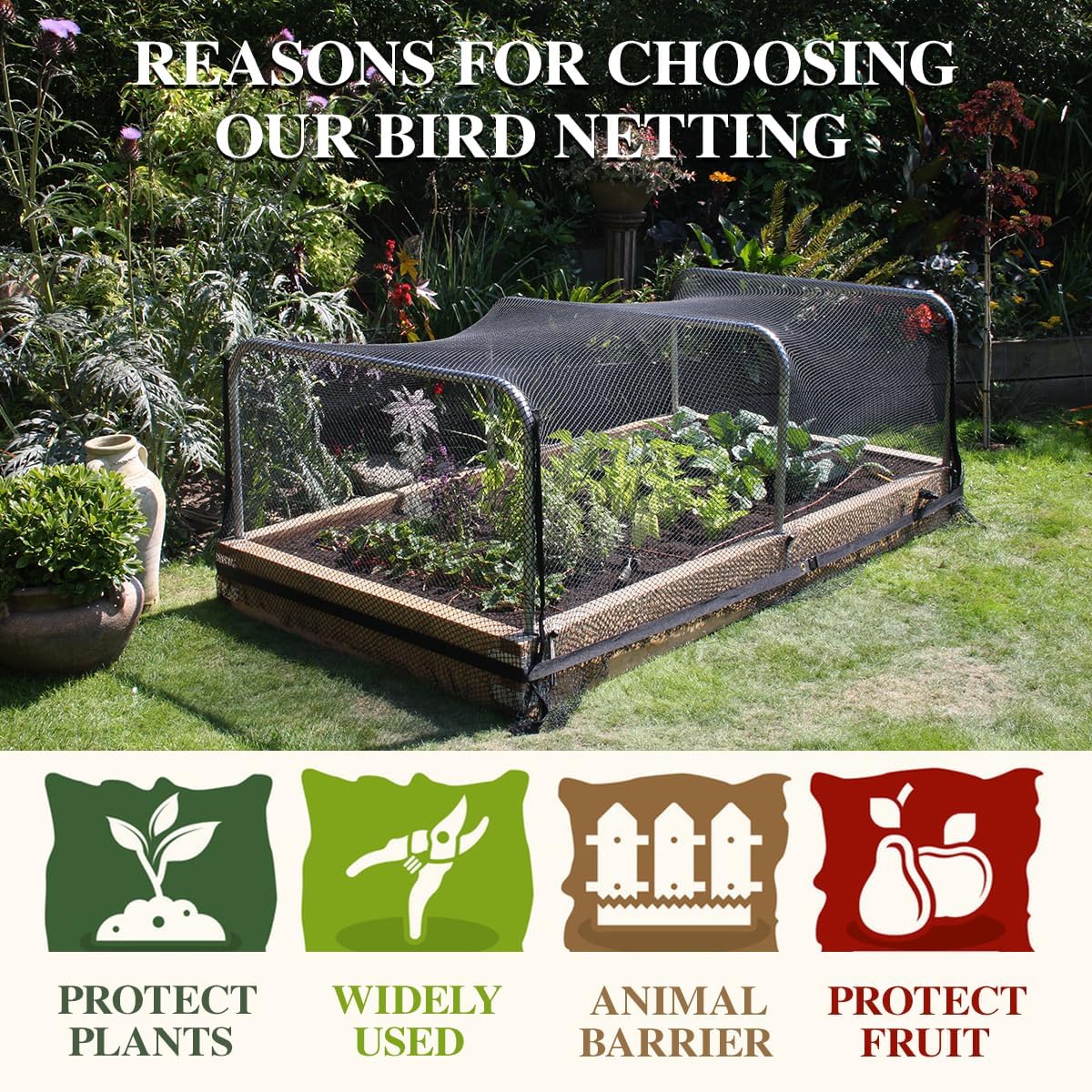 Bird Netting，10 x 30 FT Garden Netting Bird Net for Chicken Coop, Poultry Netting Fence for Fruit Trees, Plants and Vegetables Against Birds, Deer, Squirrels and Other Animals