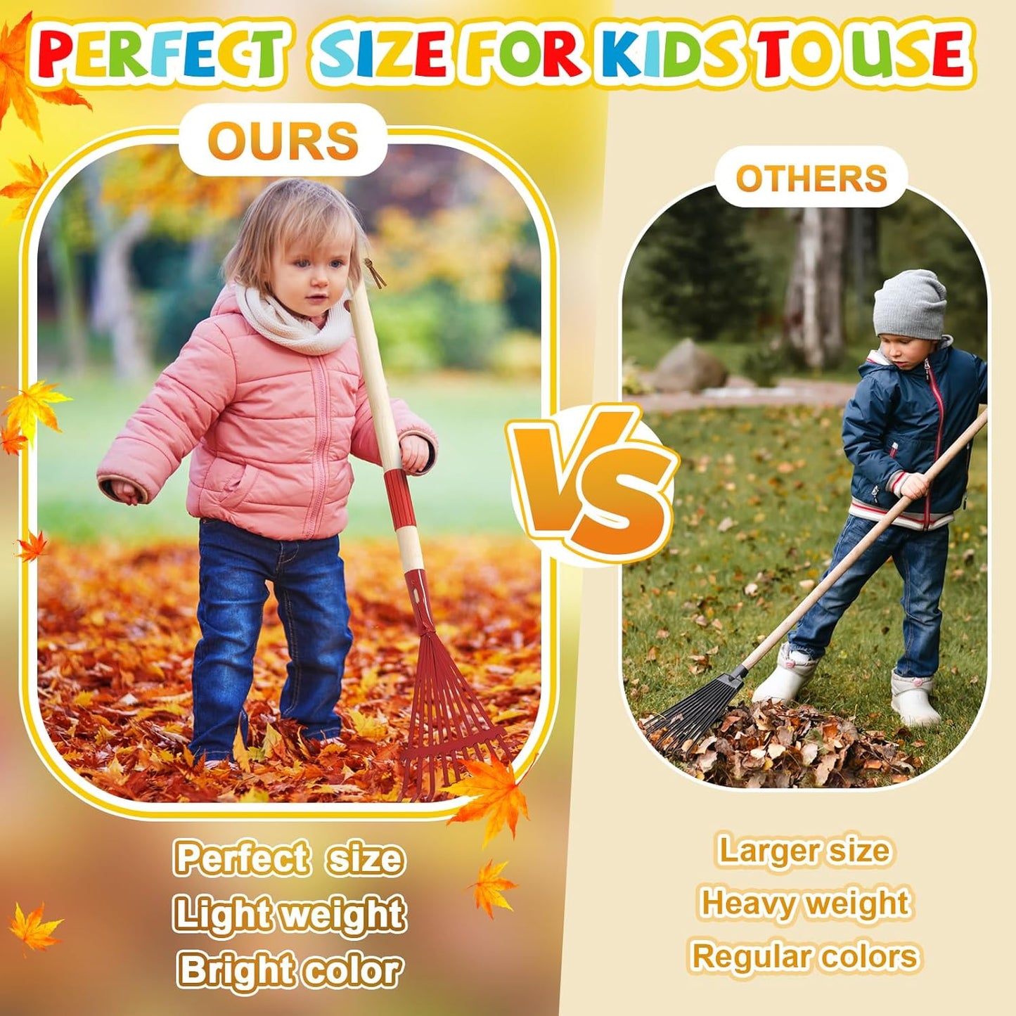Suclain 2 Pcs Mini Rakes with Hardwood Handle Small Rake for Gardening Yard Tools Multicolor 28'' Mini Rake for Leaves Lightweight for Garden Leaf Tools