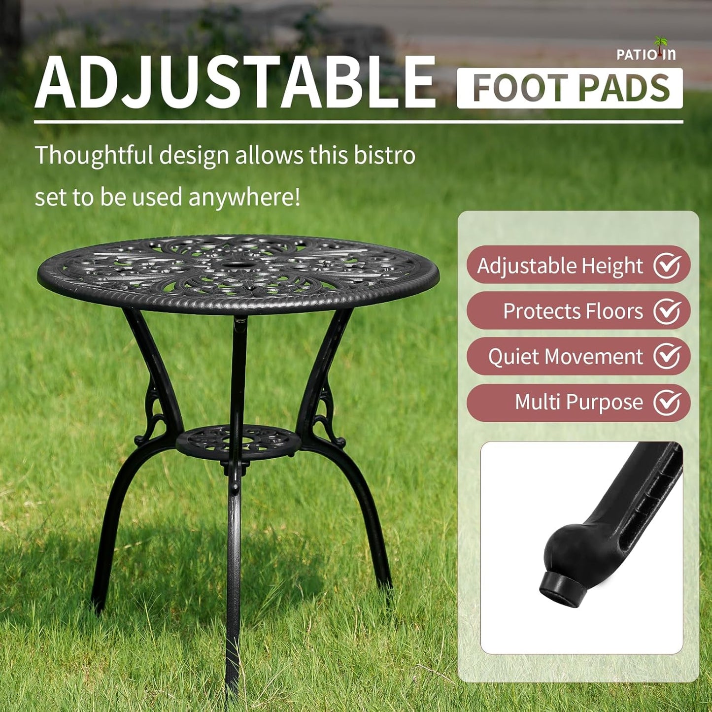 Outdoor Bistro Set 3 Piece, Patio Bistro Set, Cast Aluminum Bistro Set, Patio Table Set with 1.97" Umbrella Hole for Yard, Deck, Front Porch
