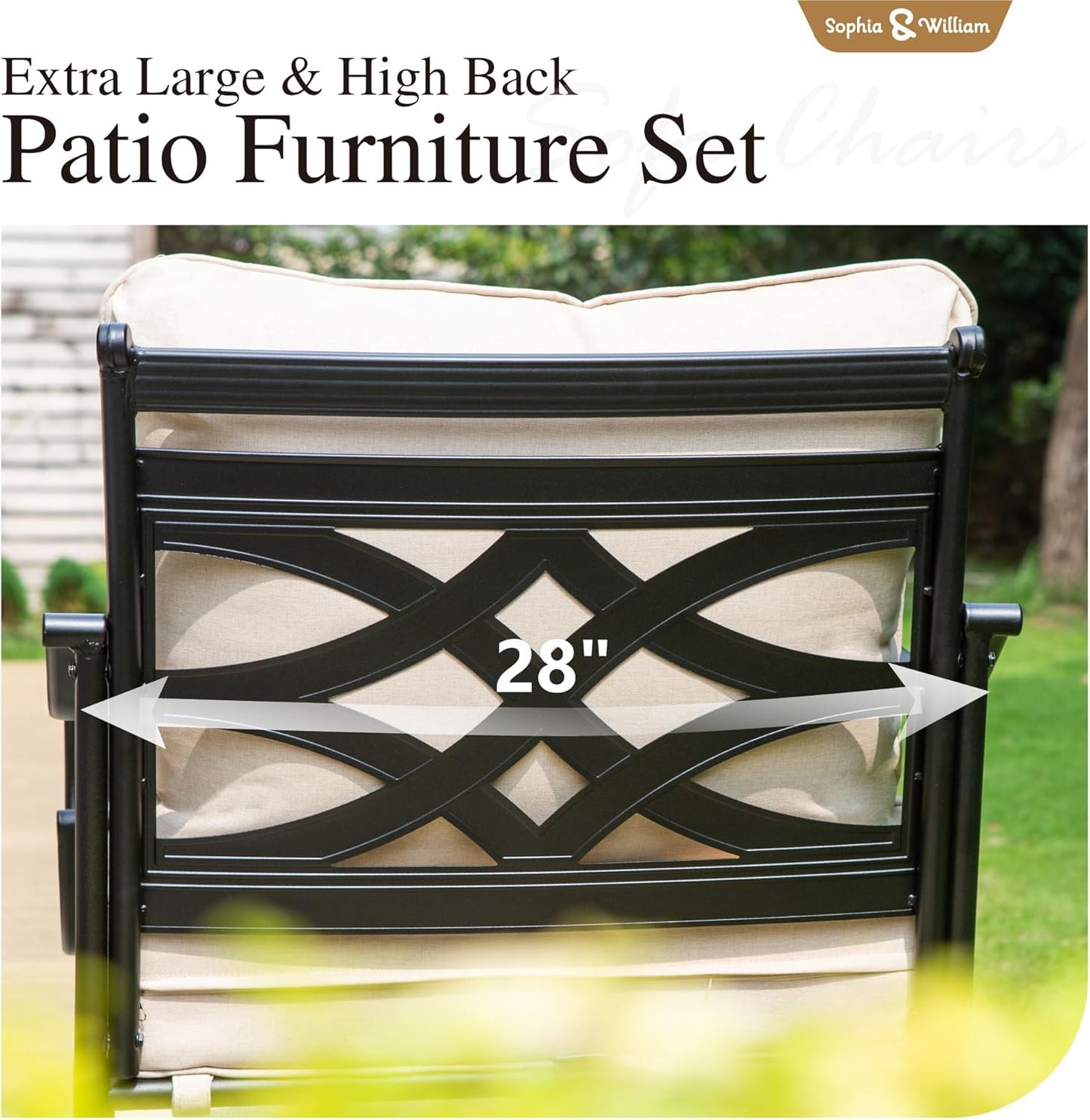 Sophia & William 4 Piece Patio Furniture Set, Outdoor Conversation Sets 5 Seat Clearance with 3-seat Sofa x 1, Cushioned Chair x 2, Metal Coffee Table x 1 for Backayrd Lawn, Beige