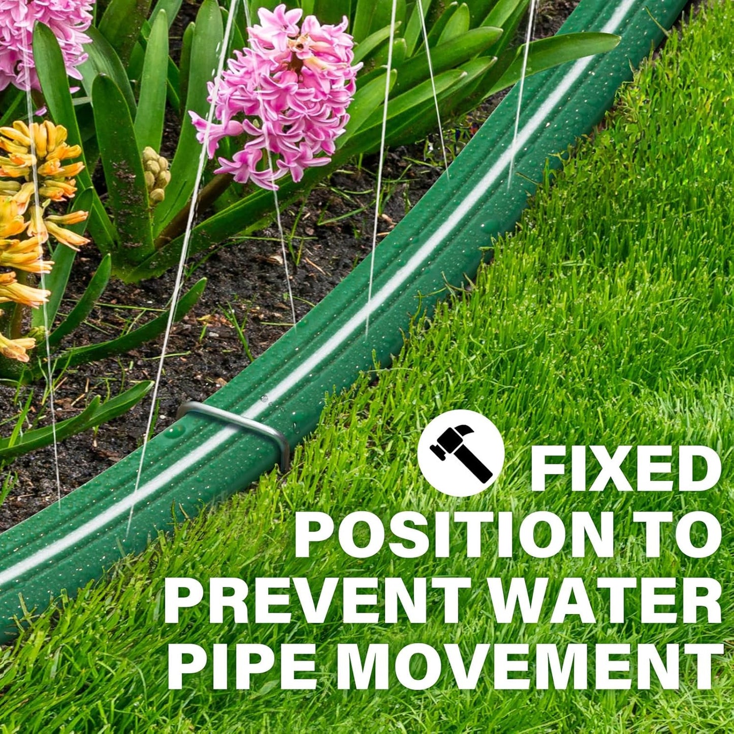 Jin&Bao Sprinkler Hose with Holes 100FT (50FTx2pack), Heavy Duty Watering Garden Hose, High-Efficiency Sprinklers System for Lawn and Garden with Staples