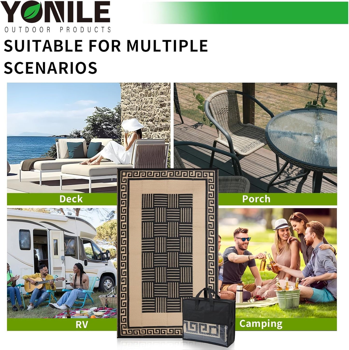 Outdoor Rug 8x10 ft Waterproof, Reversible Outdoor Plastic Straw Rug for Patios Clearance, Outdoor Area Rug Carpet RV Mat for Camping Backyard Deck Porch