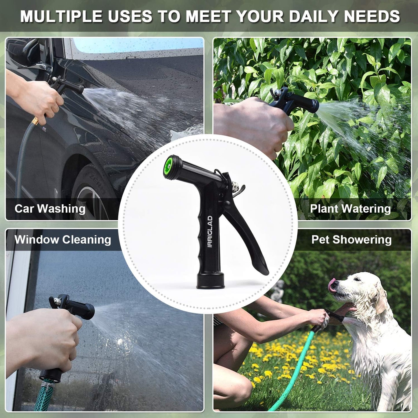 Hose Nozzle 2 Pack, Full Size Pistol Grip Water Nozzle Sprayer with Threaded Front, High Pressure Nozzle, Adjustable Spray Water Flow for Watering Plants, Showering Pet, Washing Car, Cleaning