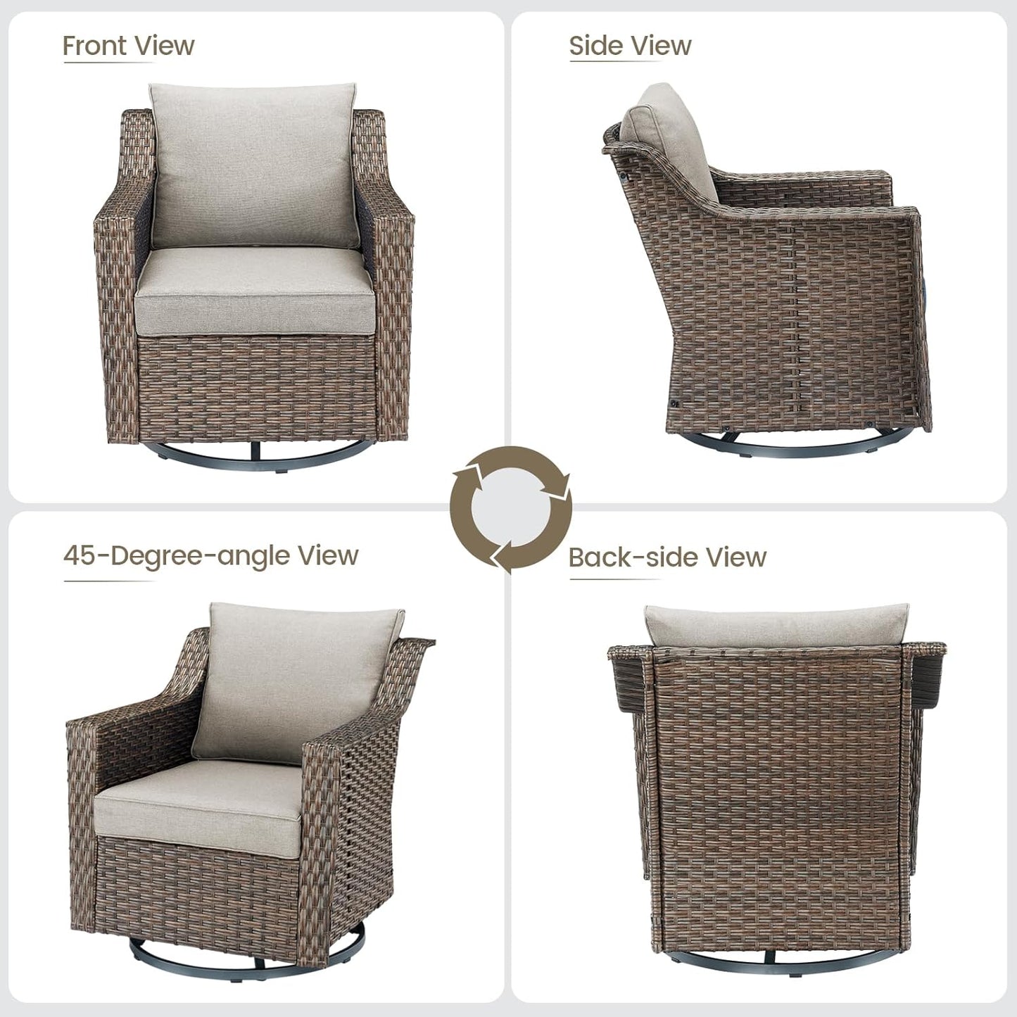 Outdoor Patio Wicker Swivel Chairs - Set of 2 Outside Resin Rattan Rocker Glider Gliding Chair Rocking Armchairs for Front Porch Balcony Backyard Yard Deck Poolside Apartment – Brown/Beige