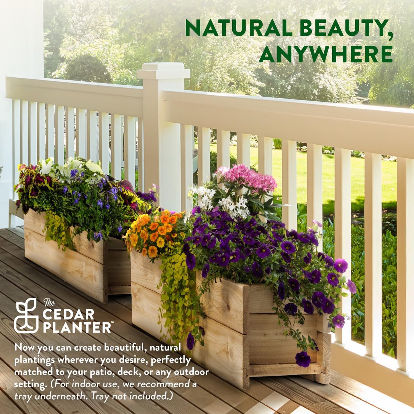 Greenes Fence Cedar Wood Planter Box with Rail Mount Brackets, 32" x 11" x 7" - Made in USA with North American Cedar