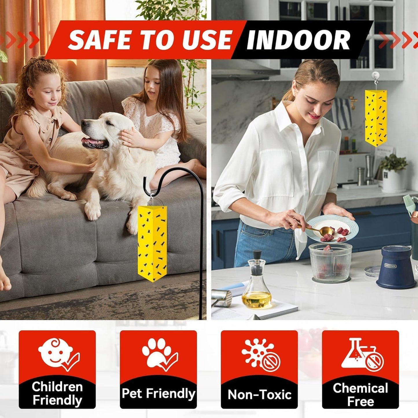 LULUCATCH Sticky Fly Traps, 10 Pack Fly Traps Indoor with Hanging Hook, Odorless Yellow Sticky Gnat Traps for Mosquitoes, Non-Toxic Bug Catchers for Fleas, Drain Flies, Moths, Insects