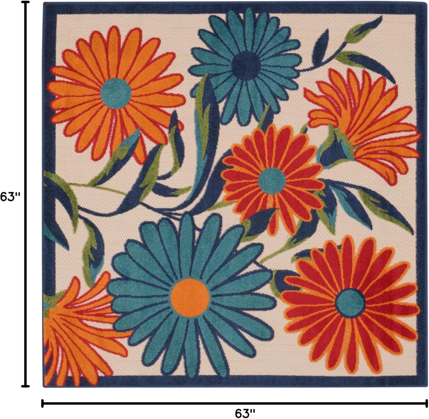 Nourison Home Aloha Multicolor 5' x Square Area Rug, Easy Clean, Non Shedding, Bed Room, Living Room, Dining Room, Kitchen (5' Square)