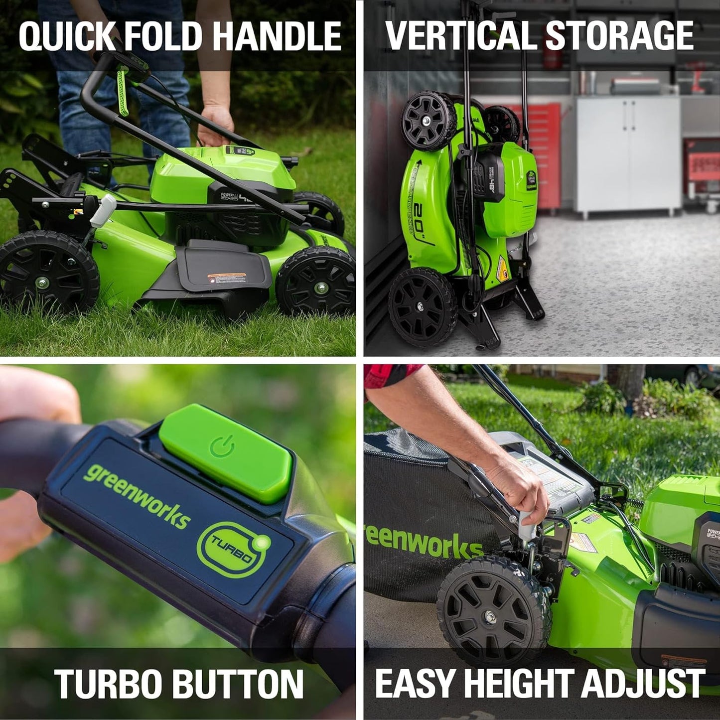 Greenworks 48V (2x24V) 5-Piece Garden Tool Set: 20" Push Mower, 12" String Trimmer, 320CFM Leaf Blower, 12" Chainsaw, 22" Hedge Trimmer - 3 Batteries, 2 Chargers, 3-Year Warranty
