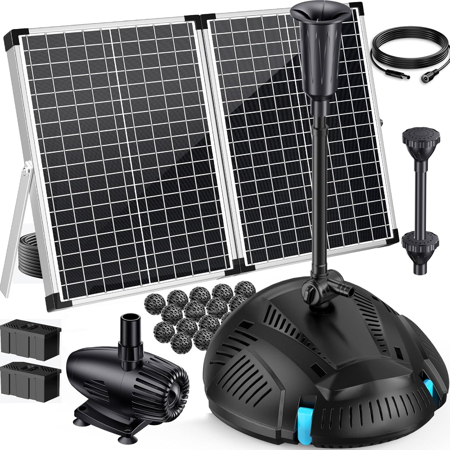 Antfraer 55W Solar Pond Filter with Water Pump, Solar Pond Filter Box with Water Shortage Protection for Outdoor Garden Fountain Waterfall Water Feature
