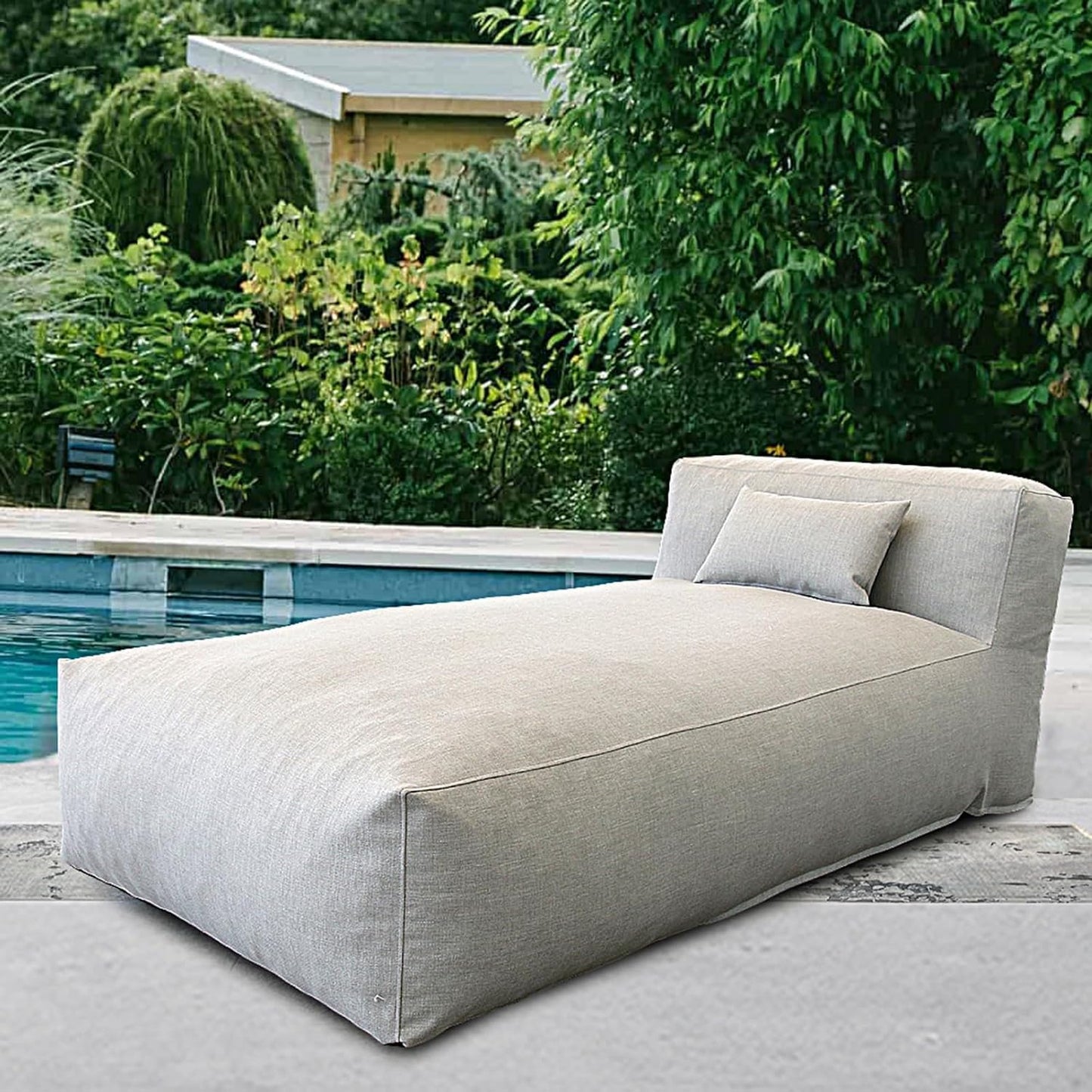 Outdoor Bean Bag Lounger Chair, Big Comfy Outdoor Daybed for Sunbathing and Tanning - Water-Resistant Patio Chaise and Pool Sun Lounger Furniture for Beach Deck (Light Grey)