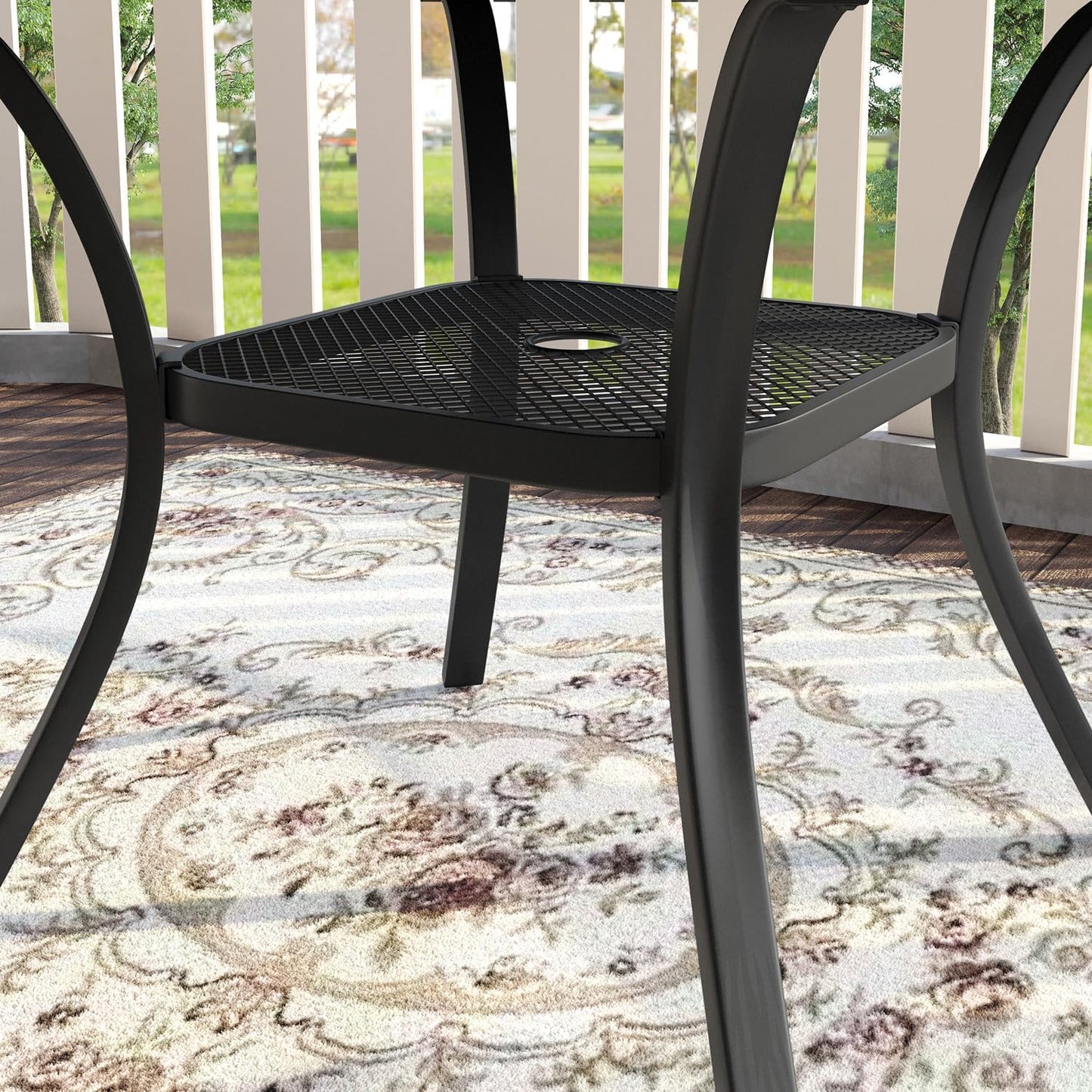 VICLLAX 5 Pieces Patio Dining Set, Outdoor Furniture Set Includes 41.2" Round Patio Table and 4 Patio Sling Chairs, Grey Wood-Like Tabletop and Dark Grey Fabric