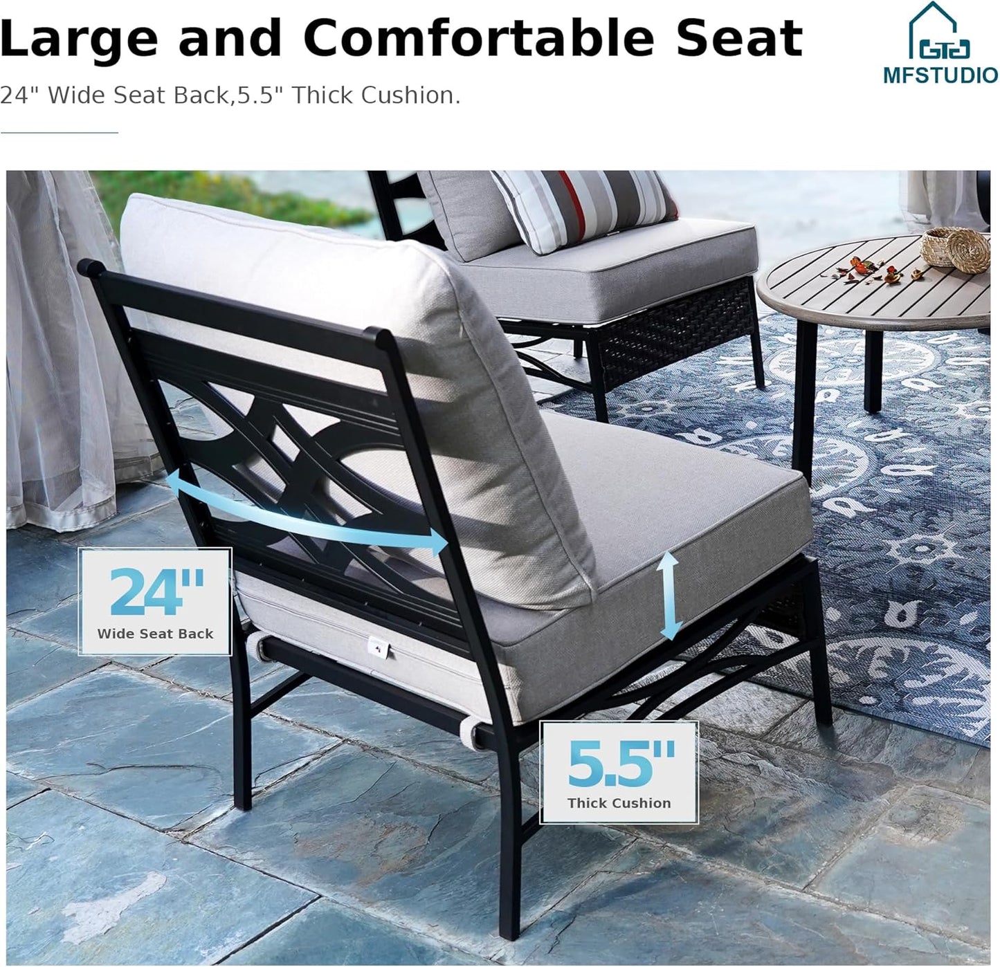 MFSTUDIO Patio Furniture Set, 10 Seats Half-Moon Curved Outdoor Sectional Sofa Conversation Set with 2 Wood-Like Round Table, Woven Rattan Patio Couch for Backyard, Garden, Deck