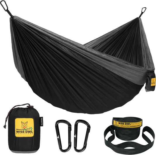 Wise Owl Outfitters Camping Hammock – 500lbs Portable Hammock with Tree Straps - Travel, Backpacking, Hiking, Outdoors Camping Gear - Single or Double