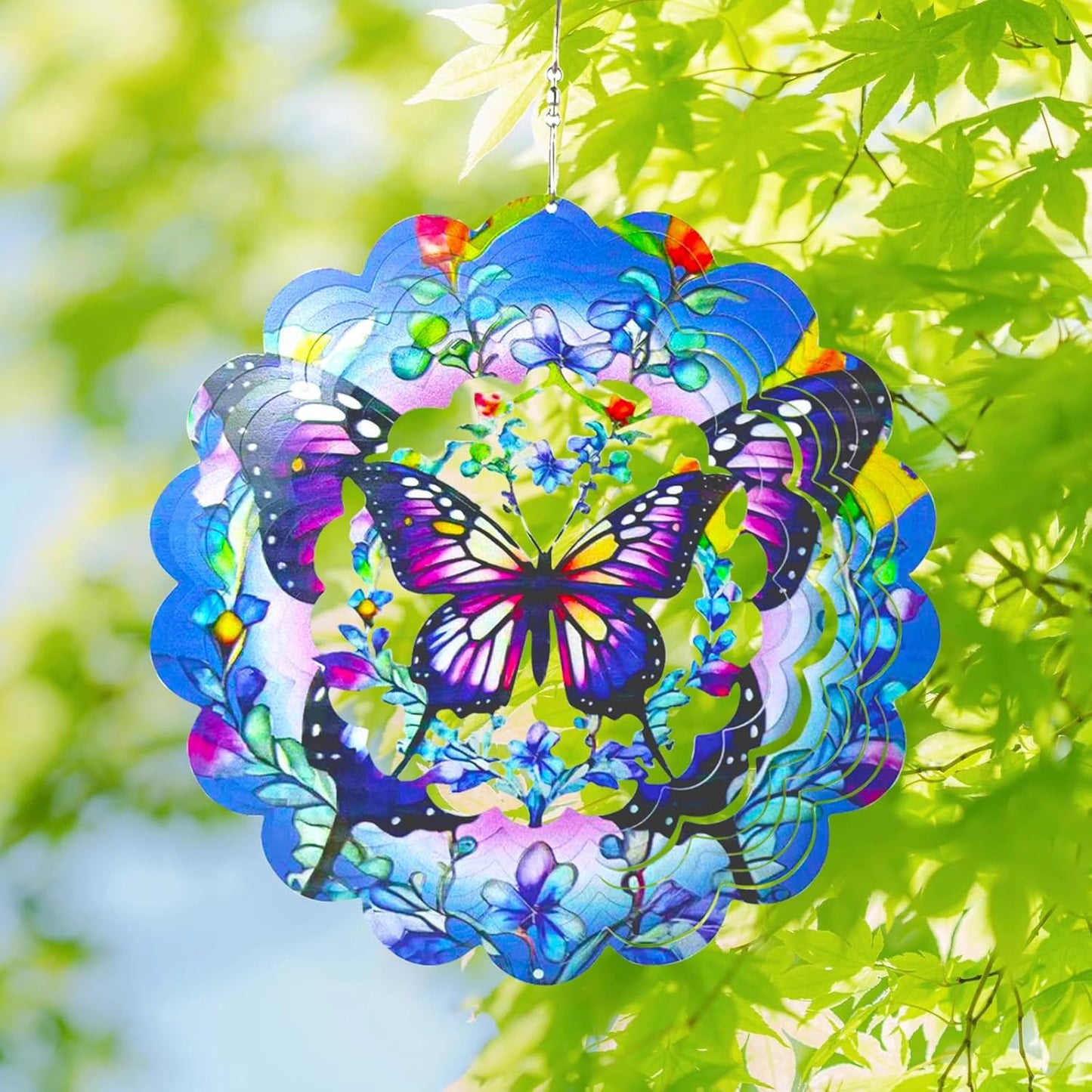 Wind Spinners Butterfly Art12 inch 3D Stainless Steel Laser Cut Metal Art Geometric Pattern Wind Sculpture Hanging for Garden Decorations Gifts Indoor Outdoor