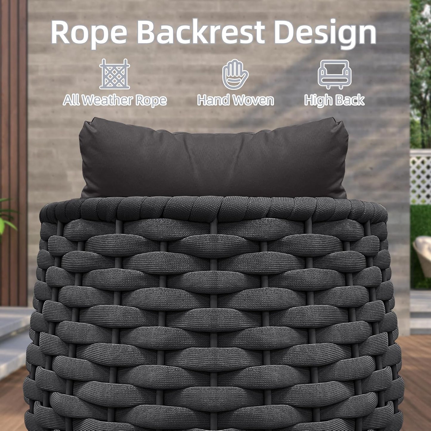 TWT Outdoor Couch All-Weather Textilene Rope Outdoor Chairs Set of 2 with Cushions & Pillows, Patio Couch Outdoor Patio Furniture Set for Patio, Balcony, Backyard, Deck, Poolside, Dark Grey