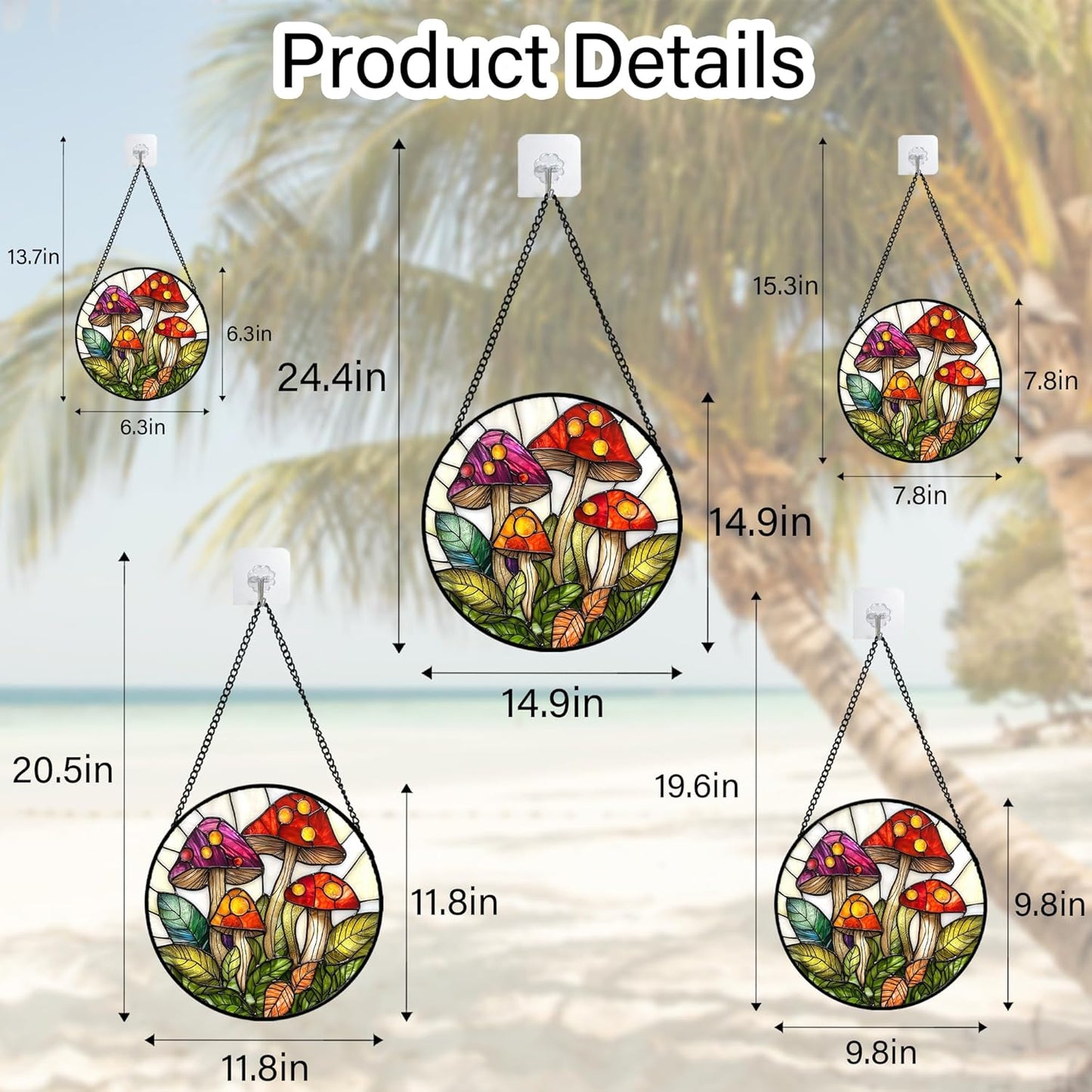 Stained Glass Window Hanging, Mushroom Leaves Suncatcher for Doors Home Sun Catchers Decoration and Christmas, Mother's Day Birthday Gifts for Women, Men, and Mom 14.9x14.9 in