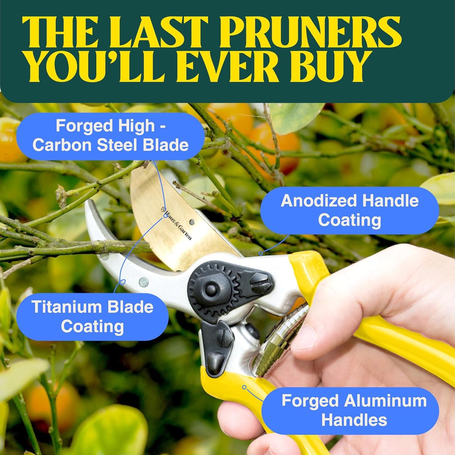 Haus & Garten ClassicPRO 8.5" Premium Titanium Bypass Garden Shears - Use as Pruners, Pruning Shears for Gardening, Hand Pruners, Handheld Garden Clippers Scissors Tool