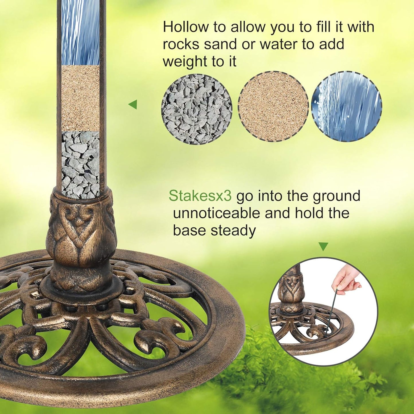 VINGLI 28 Inch Bird Bath with Solar Fountain Antique Copper Weather Resistant Resin Pedestal Birdbaths Floral Accents and Vintage Finish Garden Decor for Outdoor Lightweight Courtyard…