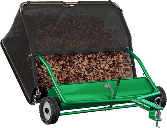 48" Lawn Sweeper Tow Behind - Pull Behind Grass Catcher with 25.16 cu. ft Large Hopper, Heavy Duty Leaf & Grass Collector, Adjustable Brush Height Lever and Dumping Rope, Lawn and Yard Cleanup Tool