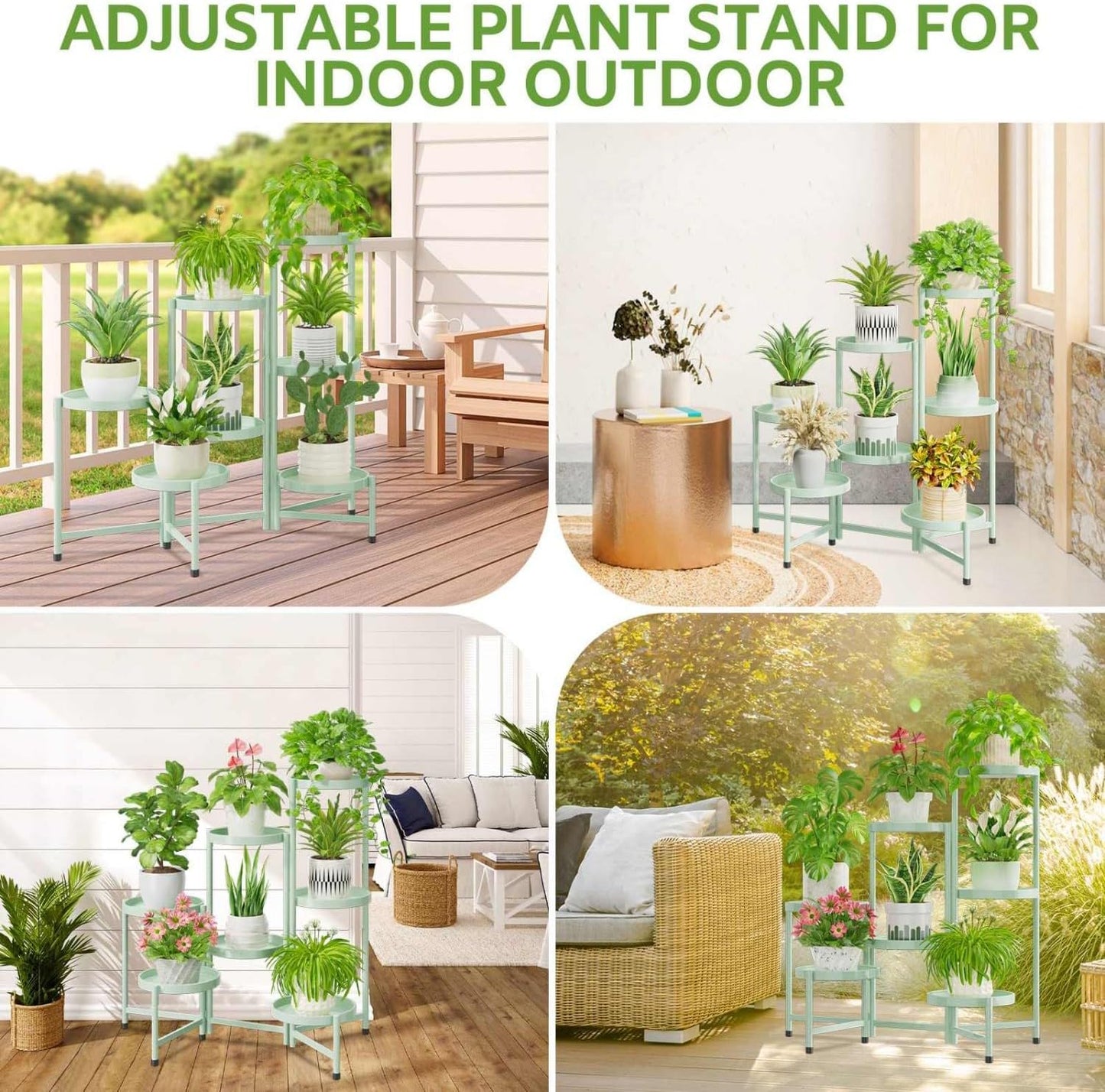 iDavosic.ly 7 Tier Large Plant Stand Indoor, 10 Inch Wide Tall Corner Metal Plant Stands Outdoor for Multiple Plants, Folding Tiered Flower Display Holder Rack Shelf, Light Green