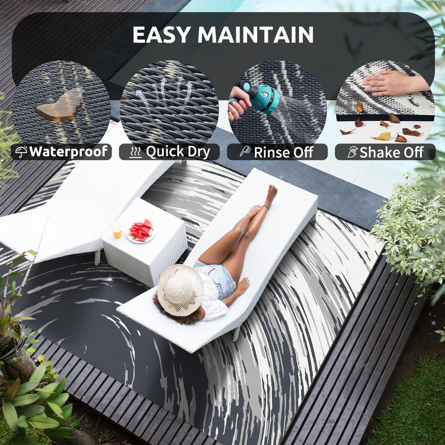 COCOER Modern Outdoor Rug 9x12 Reversible-Waterproof Outdoor Patio Rug-Quick Dry Outdoor Area Rugs Indoor Outdoor Rugs-Outside Rug Patio Decor for Porch Deck Balcony Backyard