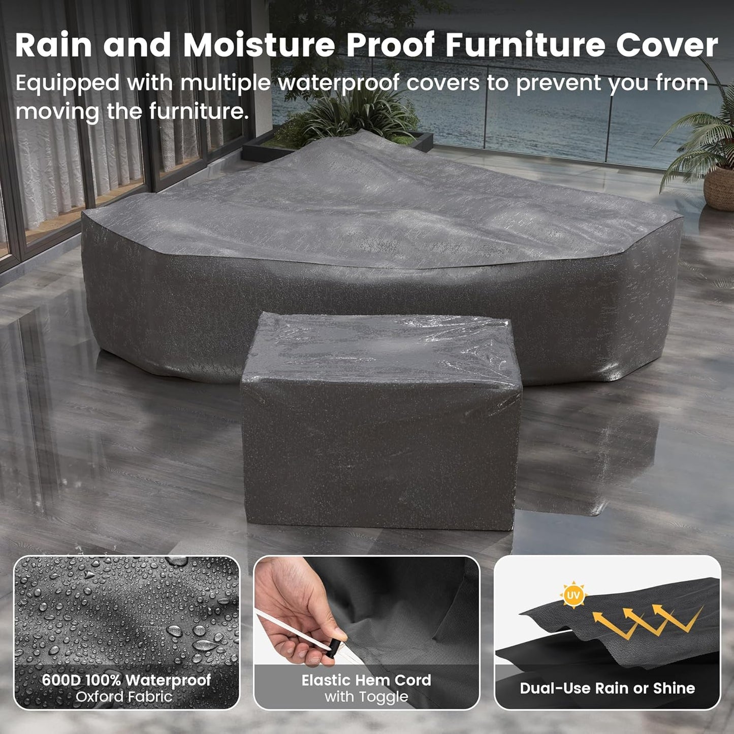 UDPATIO Patio Furniture Set with Fire Pit Table, 8 Inch Armrest Outdoor Sectional Sofa, 7 Piece Wicker Outdoor Furniture Conversation Sets with Waterproof Cover for Backyard Deck(Grey/Black)