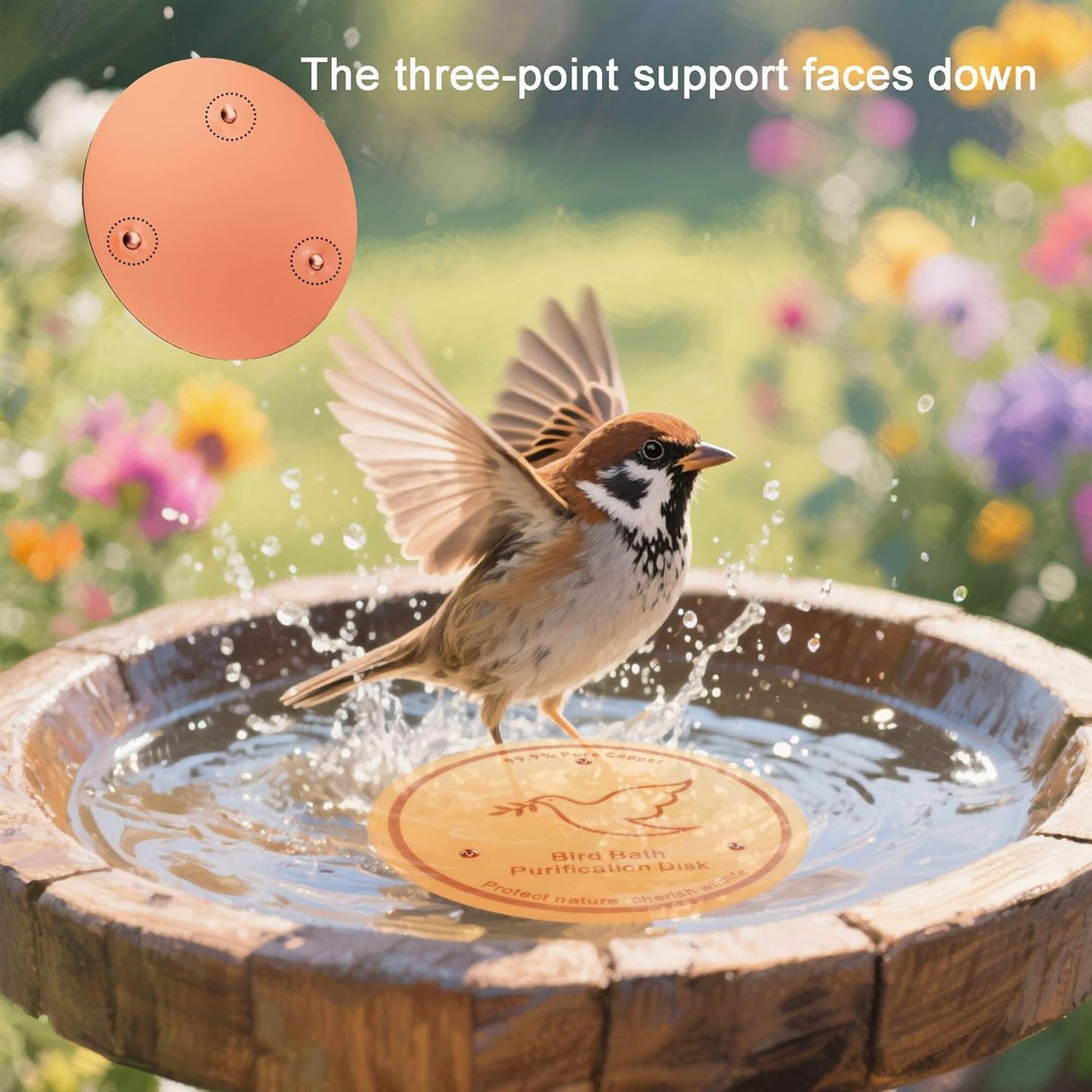 1Pack Bird Bath Copper Purification Disk | 0.6mm Reinforced 99.9% Pure Copper | Universal Fit for Outdoor Birdbaths(Birdbath Copper 1 Pack)