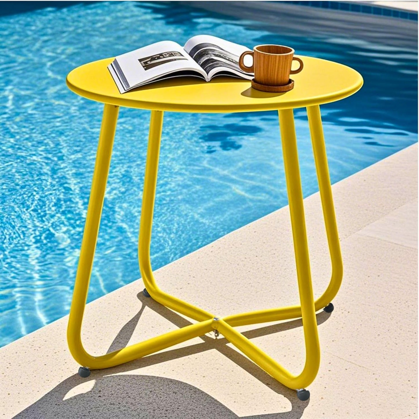 Lemon Yellow Patio Side Table, 18" Weatherproof Steel Outdoor Indoor Side Table for Garden, Balcony, Pool & Tailgate, Rust-Resistant Lightweight Portable Patio End Table