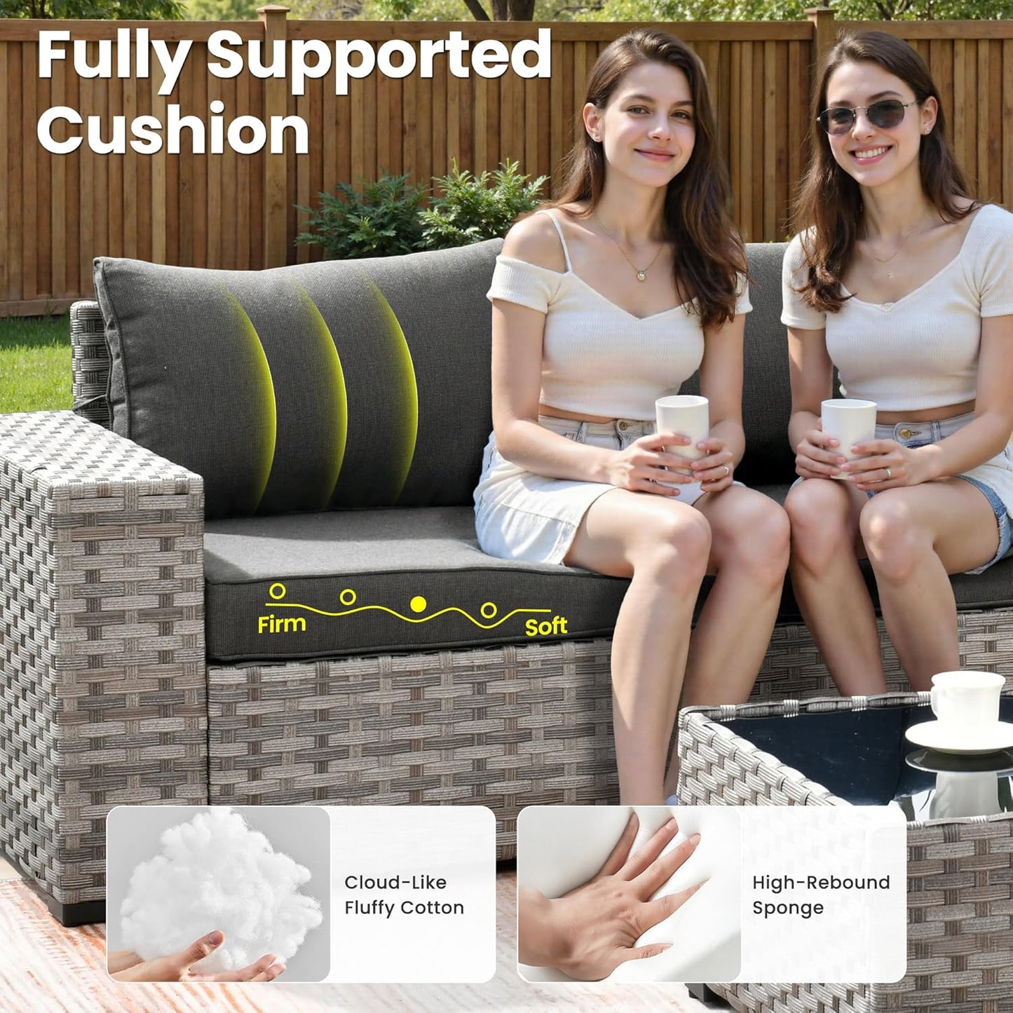 ovios 13 Pieces Patio Furniture Set, Outdoor Wicker Sectional Sofa with 42 Inch Fire Pit Table Comfy Cushions, Modern Modular Deep Seat Rattan Couch Conversation Set, Black