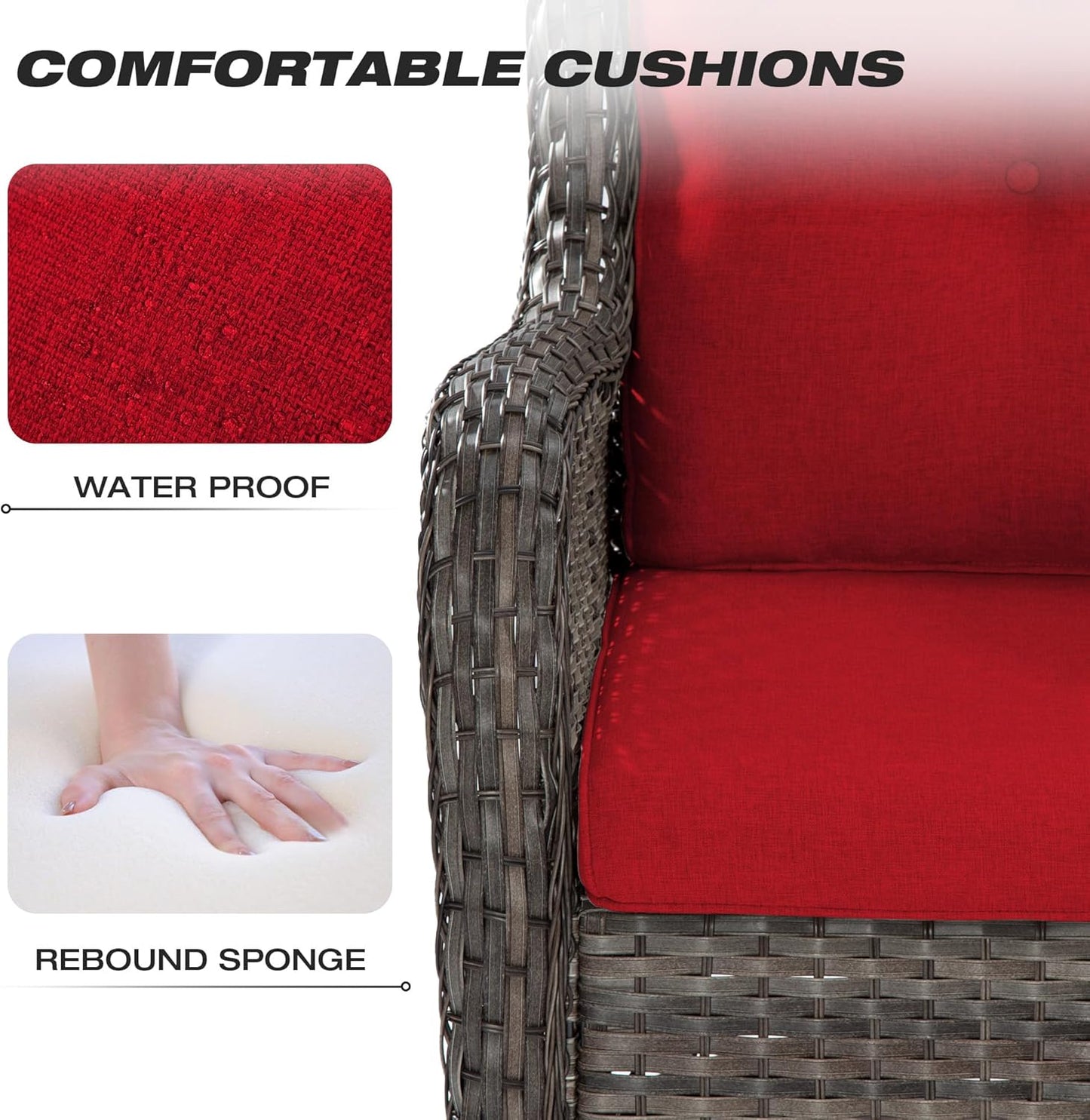 Joyside Patio Bistro Set Wicker Chairs - 3 Piece Outdoor Rattan Conversation Set with 2 Armrest Chair and 1 Side Table for Proch Deck Garden Backyard Balcony(Mixed Grey/Red)