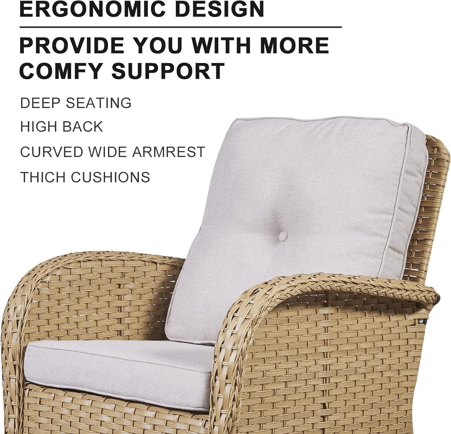HUMMUH 5-Piece Patio Furniture Wicker Outdoor Conversation Set,All-Weather Rattan Swivel Chairs Bistro Set with Loveseat Coffee Table for Backyard,Poolside,Deck (Yellow/Beige)