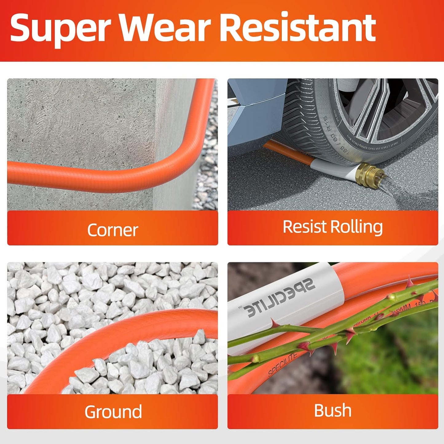 Garden Water Hose 100 ft x 5/8 in Heavy Duty, Flexible and Lightweight, Burst 600 psi, Kink-Less Hybrid Rubber Pipe for Backyard, 3/4'' Brass Fittings, Orange