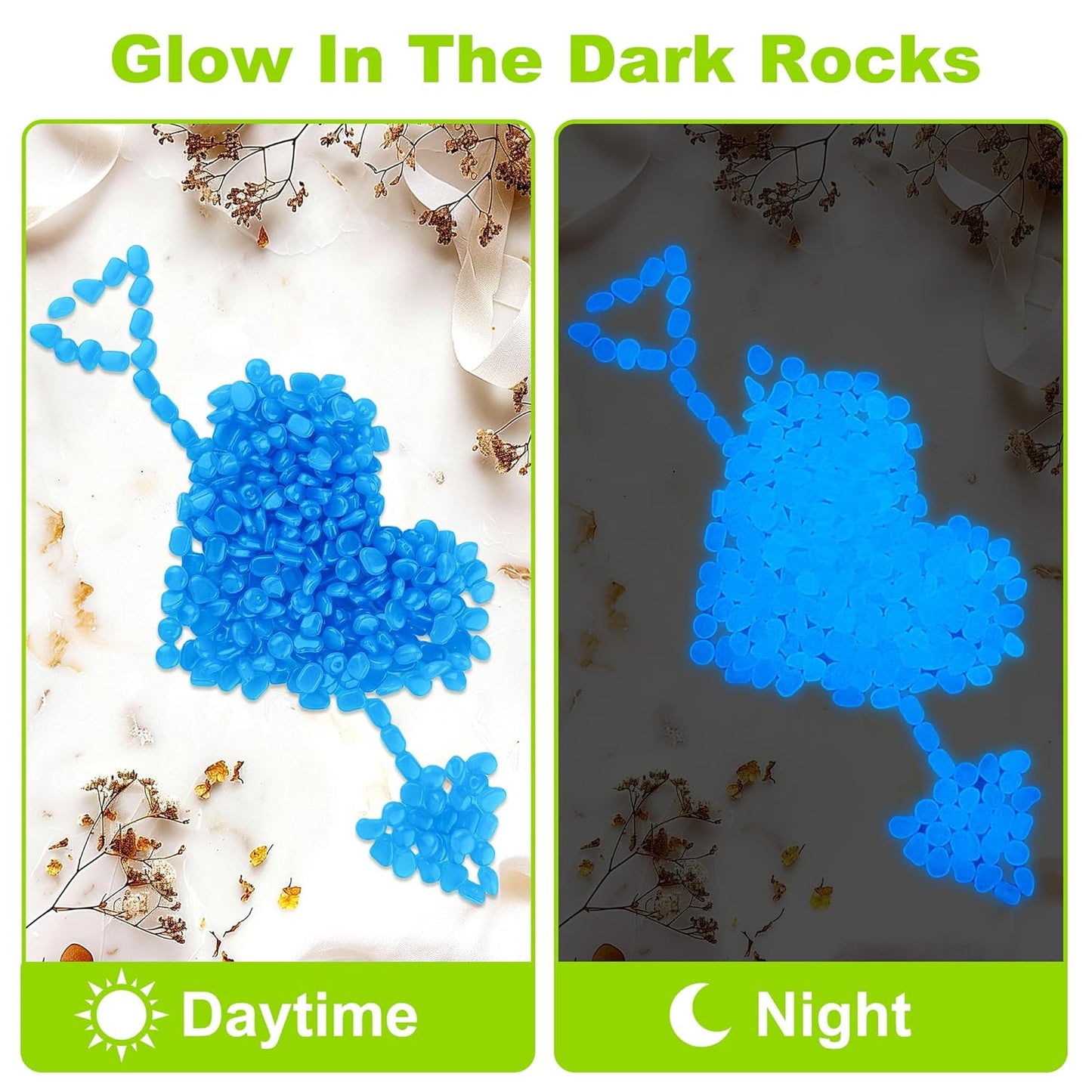500pc Blue Glow Stones Glow in The Dark Pebbles Blue Fish Tank Rocks Luminous Stones for Walkway Pathway Backyard Glow in The Dark Rocks Outdoor Glowing Rocks for Garden Aquarium Lawn,Blue