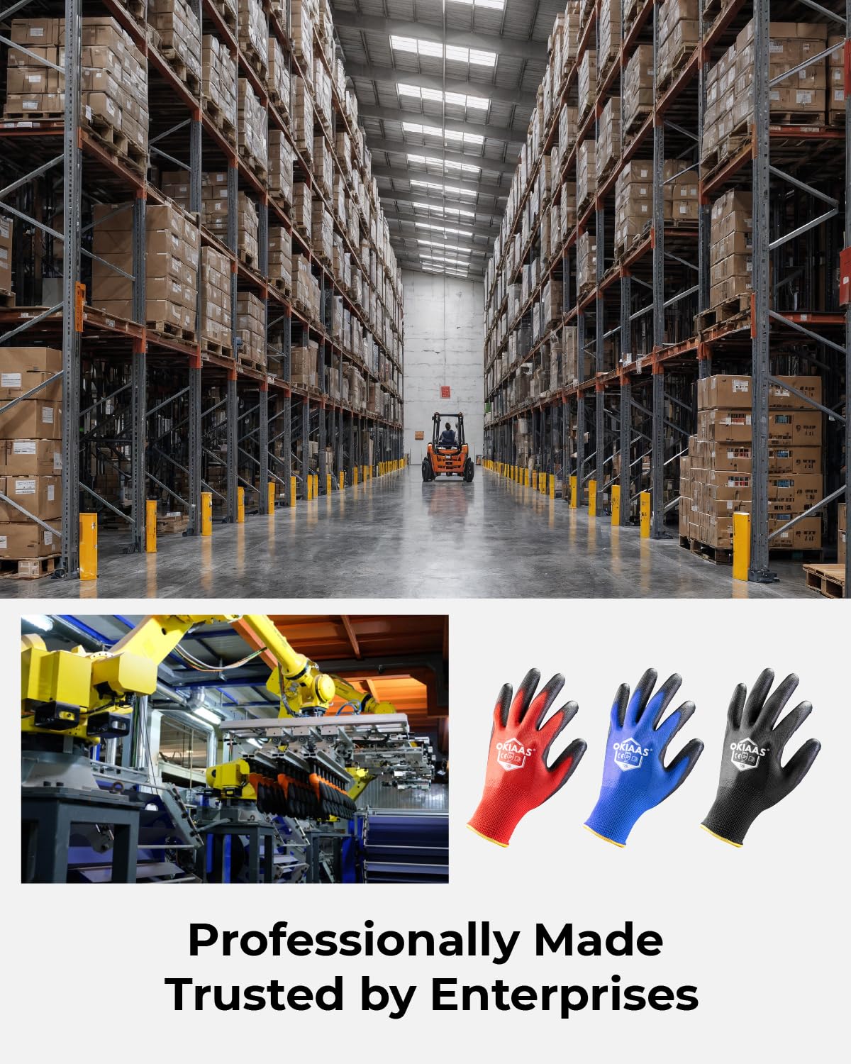 OKIAAS Work Gloves for Men, Ultra Thin and Lightweight with Grip, Bulk Case of 60 Pairs Construction Gloves with Polyurethane Coating, Safety Gloves for Light Duty Work (Black, Small)