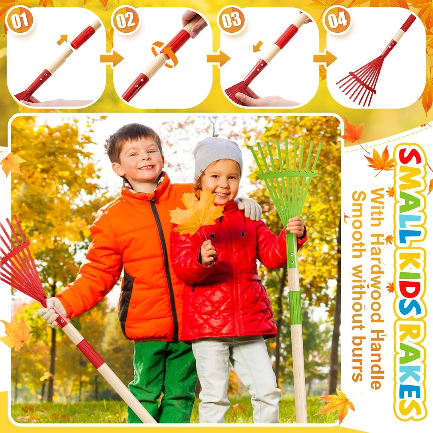 Suclain 8 Pcs Mini Rakes with Hardwood Handle Small Rake for Gardening Yard Tools Multicolor 28'' Mini Rake for Leaves Lightweight for Garden Leaf Tools
