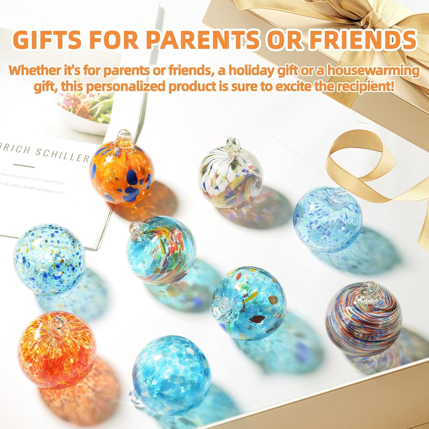 VOREEN Set 6 Hand-Blown Glass Ornaments Balls Witches Ball Hanging Glass Gazing Ball Friendship Balls for Outdoor Garden Patio Window Home Décor, Gift for Mom Wife Friend
