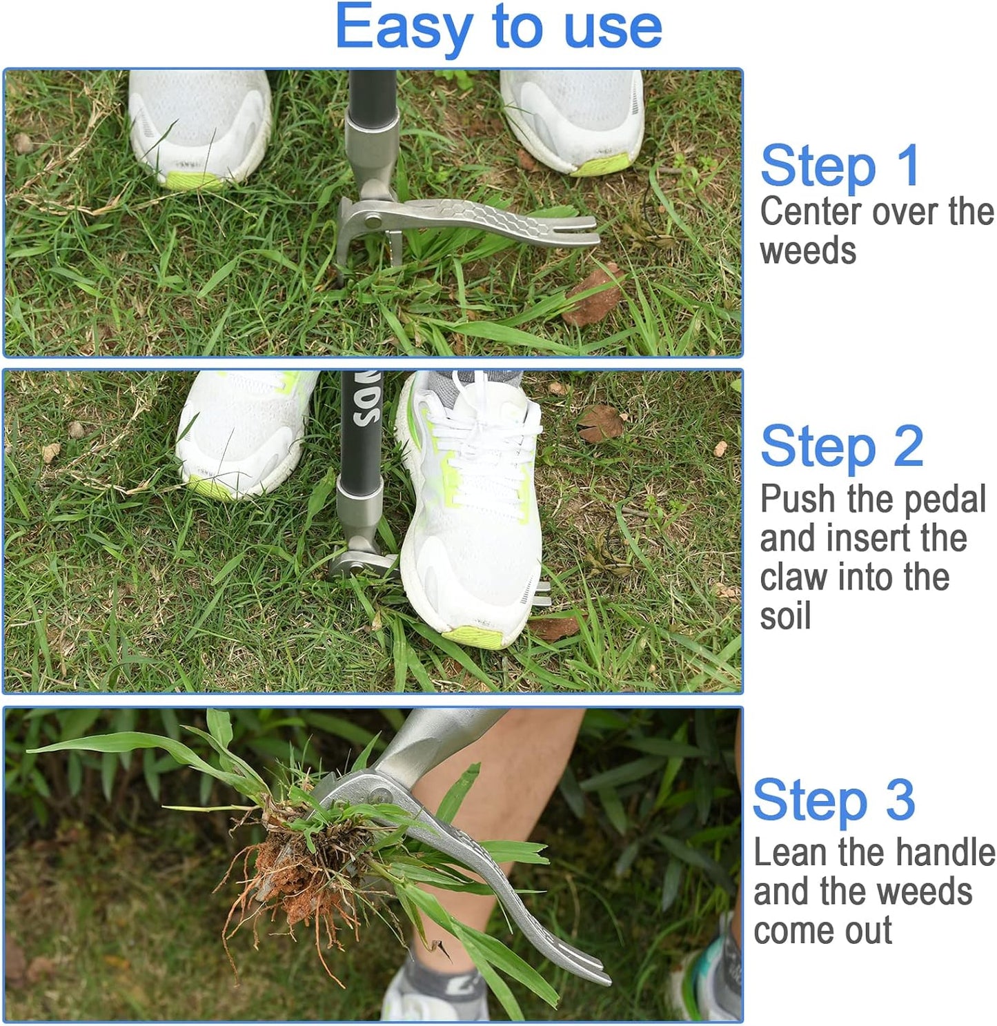 SOMOLUX 52'' Weed Puller Stand-up Weeder Weeding Tool for Gardening Heavy-duty Stainless Steel Claw with Long Metal Handle Weed Remove Tool for Lawn/Yard and Garden without Bending or Kneeling