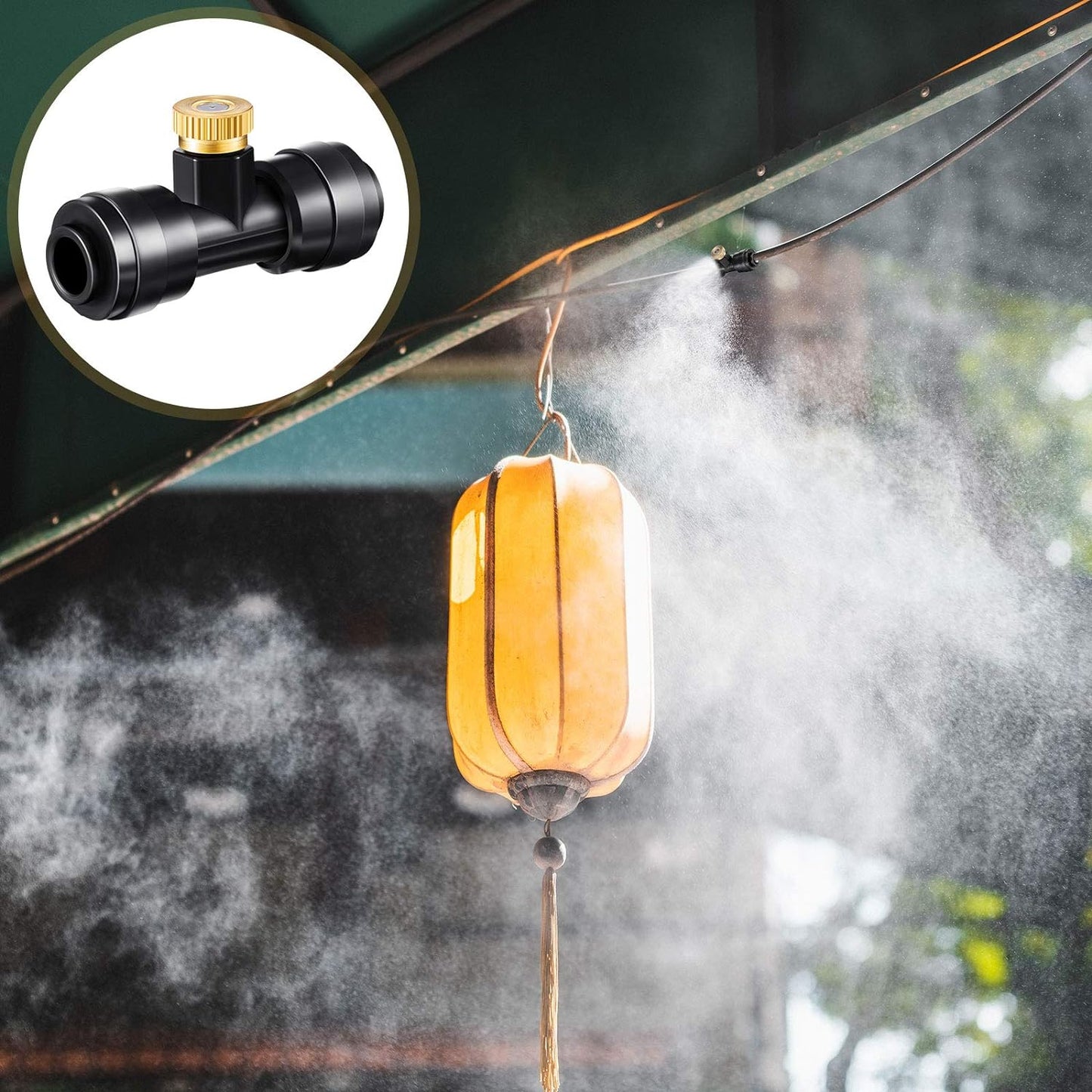 Misting Nozzles Kit Include Water Misting Tees Thread 1/4 Inch and Brass Orifice Nozzle with Black Plug for Outdoor Spray Cooling System(48 Pieces)