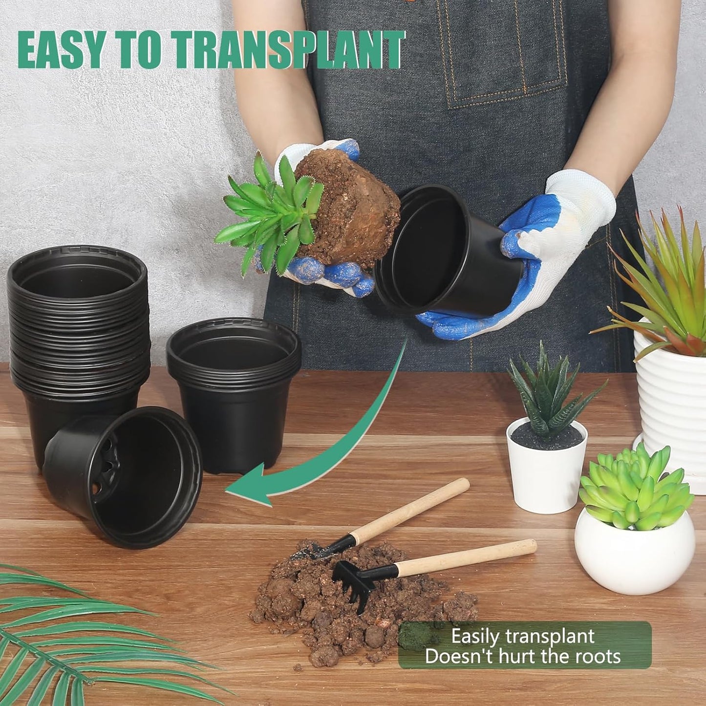 60 Pack 4 Inch Nursery Pots for Plants, Plastic Seeds Starter Pots with Drainage Holes, Small Plastic Plant Nursery Pots for Succulents Seedling Cutting Transplanting (60, 4 Inch)