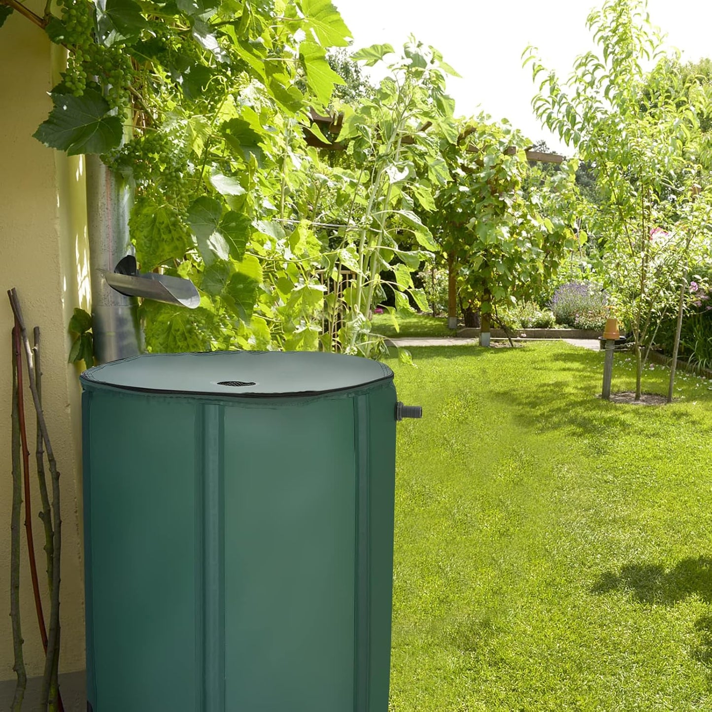 Happygrill 53 Gallon Collapsible Rain Barrel, PVC Rain Water Collection Barrel with Spigot Water Storage Container & Top Mesh, Portable Rain Barrels to Collect Rainwater from Gutter for Garden Lawn
