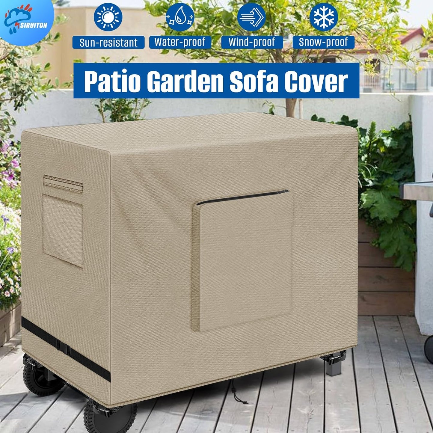 SIRUITON Outdoor Bar Cart Cover for 34 Inch Portable Outdoor Table, Heavy Duty 600D Oxford Fabric Outdoor Waterproof BBQ/Worktable Metal Movable Table Cover