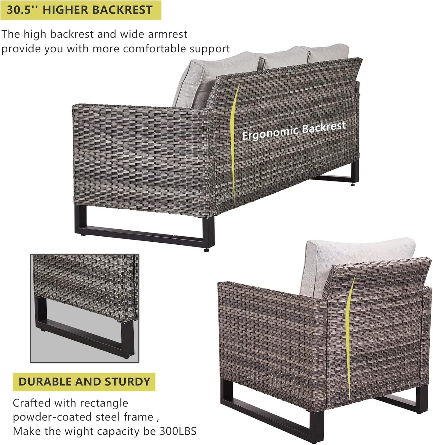 HUMMUH 8 Piece Patio Furniture Set All Weather Wicker Outdoor Sectional Sofa with Patio Chairs,Patio Swivel Glider Chairs Ottomans Coffee Table for Porch,Garden,Backyard