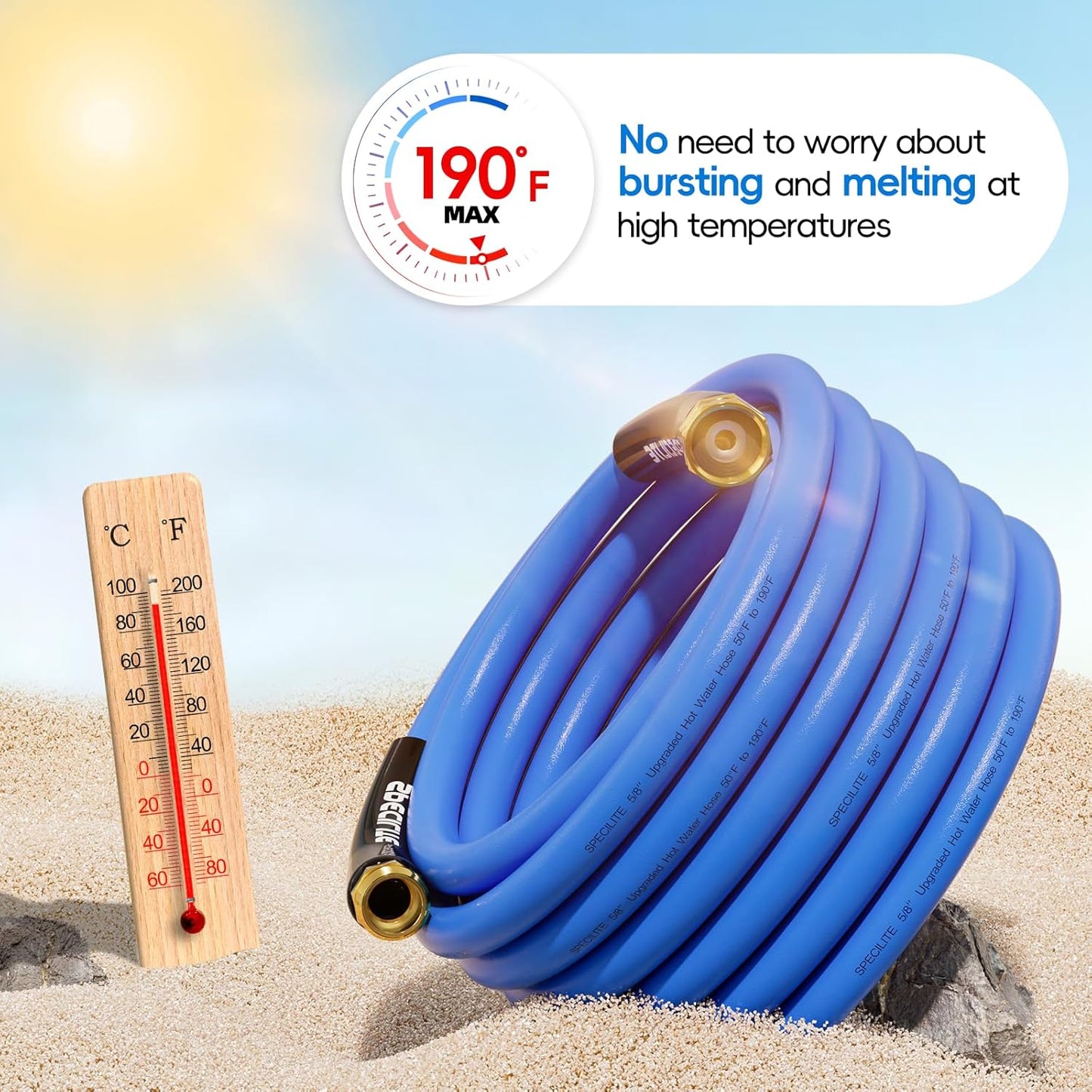 Hot/Cold Garden Water Hose 50 ftx 3/4 in, -50℉ To 190℉, Heavy Duty, Flexible, Burst 605 Psi, Lightweigh, Upgraded Rubber Pipe with 3/4" Brass Fittings For Backyard, Outdoor, Farm, Blue