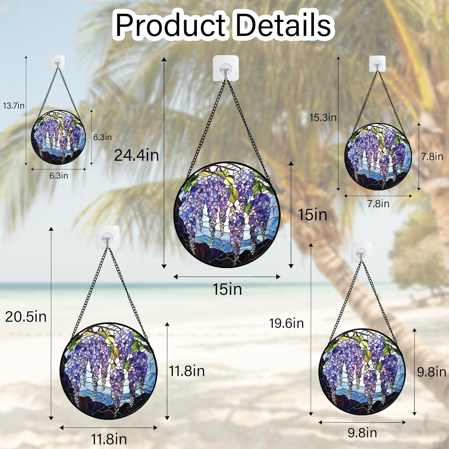 Stained Glass Window Hanging, Purple Wisteria Flowers Suncatcher for Doors Window Home Plant Sun Catchers Decoration Mother's Day Birthday Gifts for Women, Men, and Mom 15x15 in