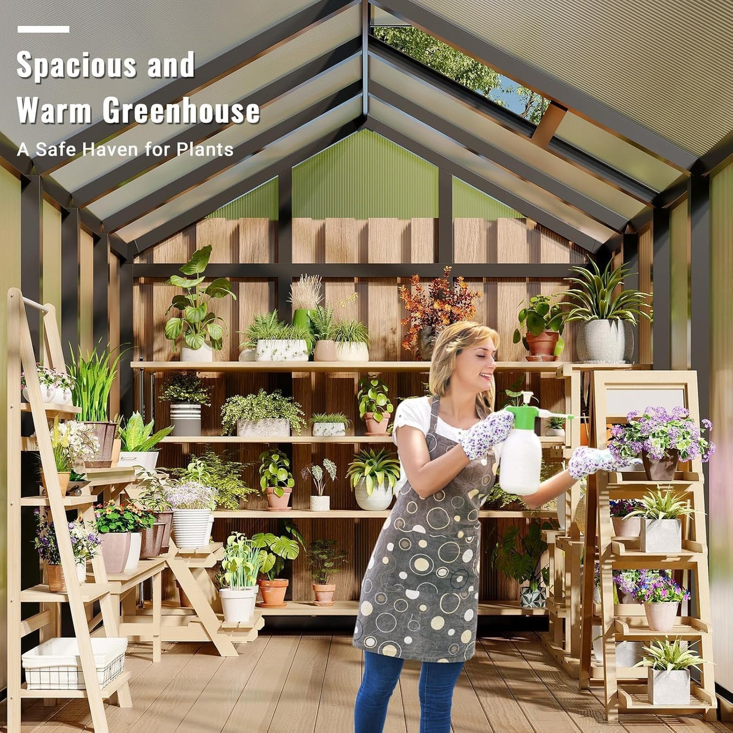 Greenhouse, 6x8 Ft Outdoor Greenhouses with Roof Vents and Sliding Doors, Aluminum Frame Polycarbonate Accessible Greenhouses, Suitable for Outdoor Gardens and Backyards, Black