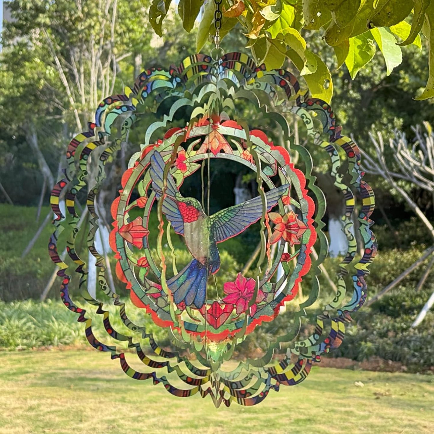 Wind Spinners Outdoor Hummingbird Decorations - Birthday Gifts for Women Mom Grandma, Hanging 12 inch 3D Sculptures for Garden Decor for Outside, Patio, Yard